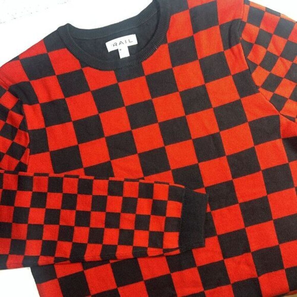 The Rail men's red black buffalo‎ plaid long sleeve pullover sweater Size Medium